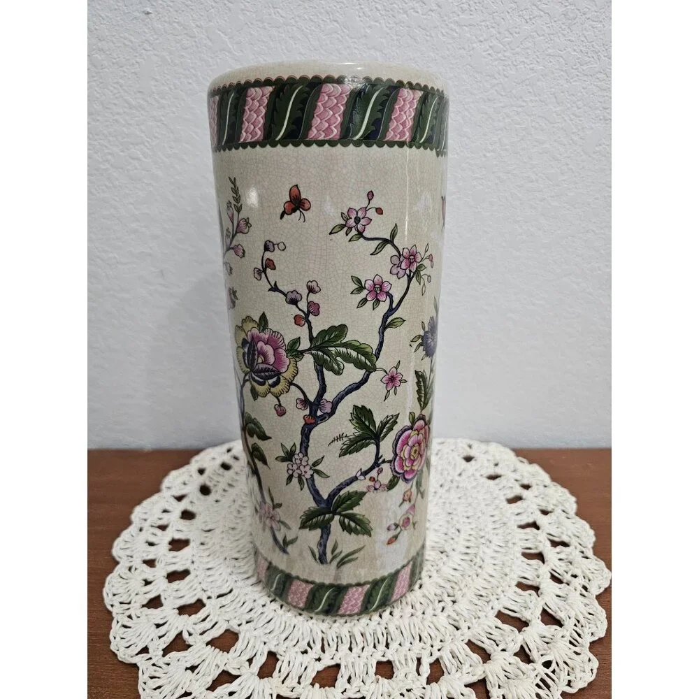 Asian‎ Porcelain Cylindrical Vase Vintage Garden Ridge 12